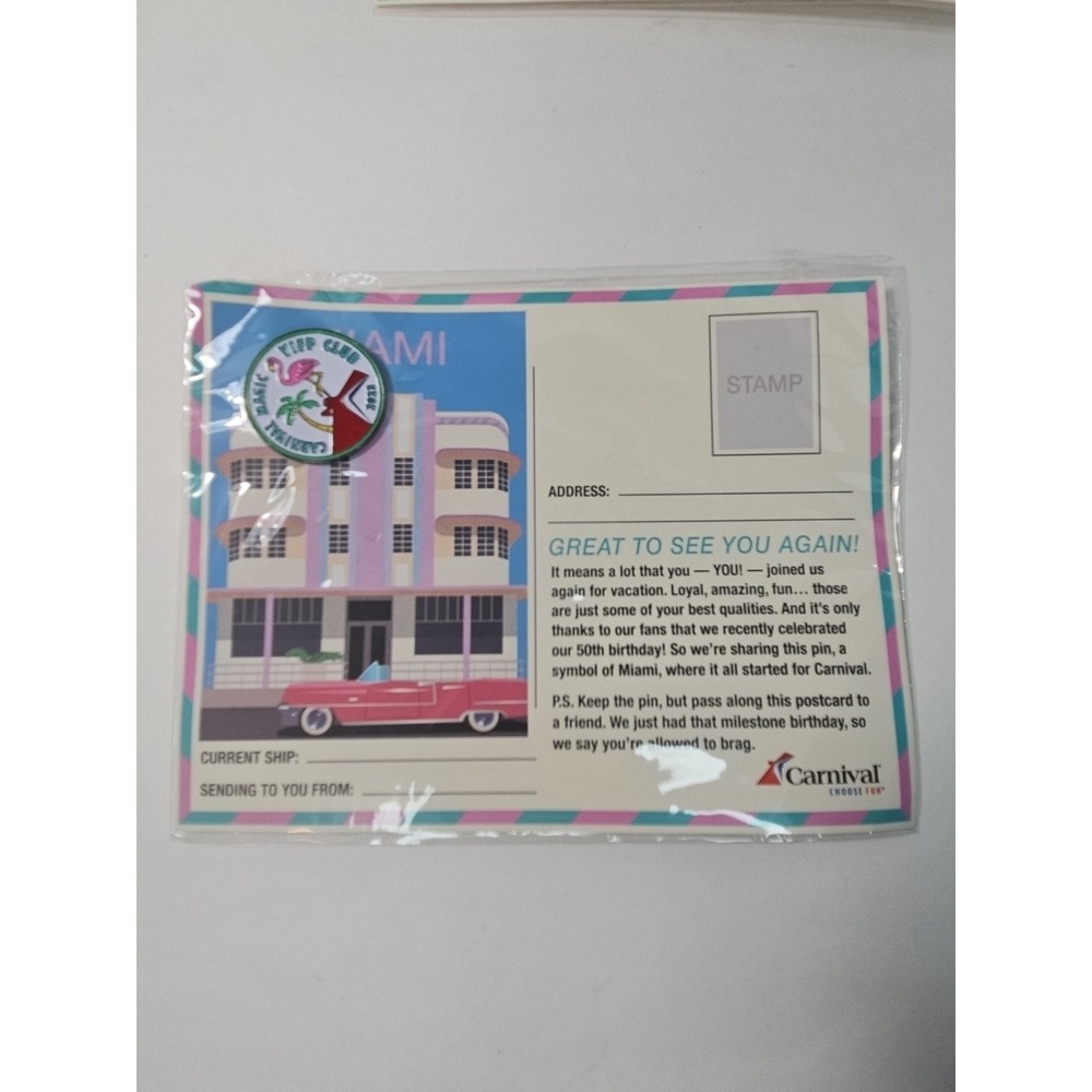 NEW 2023 CARNIVAL CRUISE SHIP VIFP CLUB Fanny Pack COLLECTIBLE PIN with POSTCARD - Picture 3 of 10